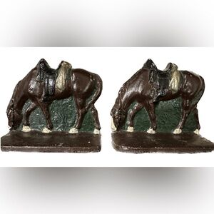 Vintage Cast Iron/Metal Grazing Horse Bookends